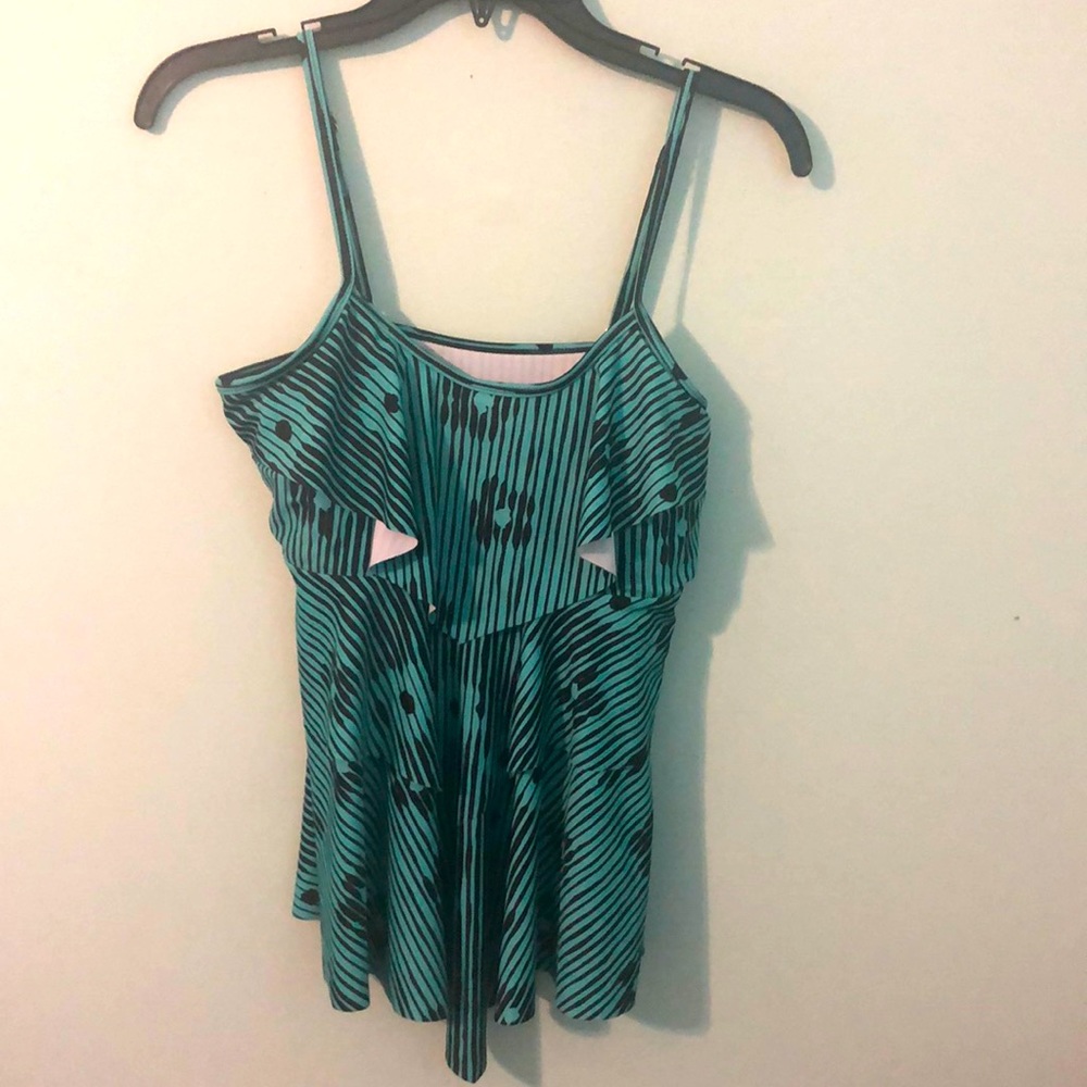 Black and teal swimsuit top